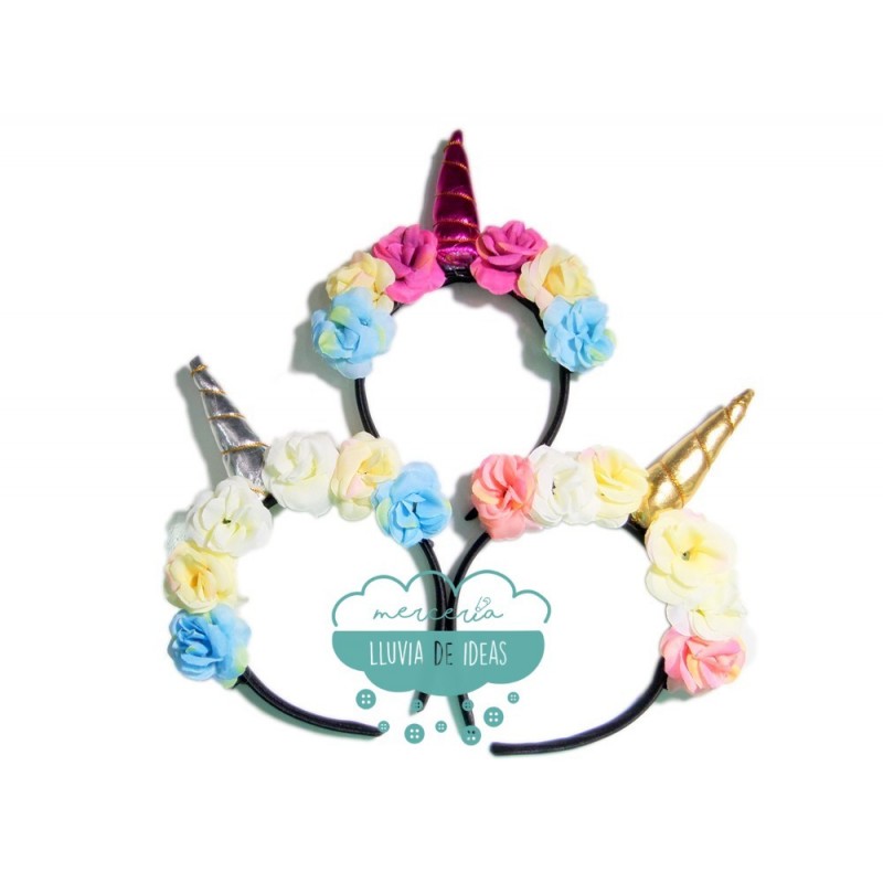Diadema unicornio con flores Diadema unicornio con flores