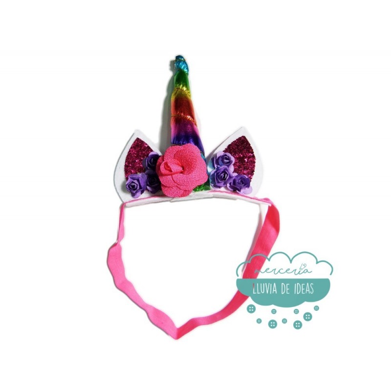 Diadema elástica unicornio con orejas y flores Diadema elástica unicornio con orejas y flores