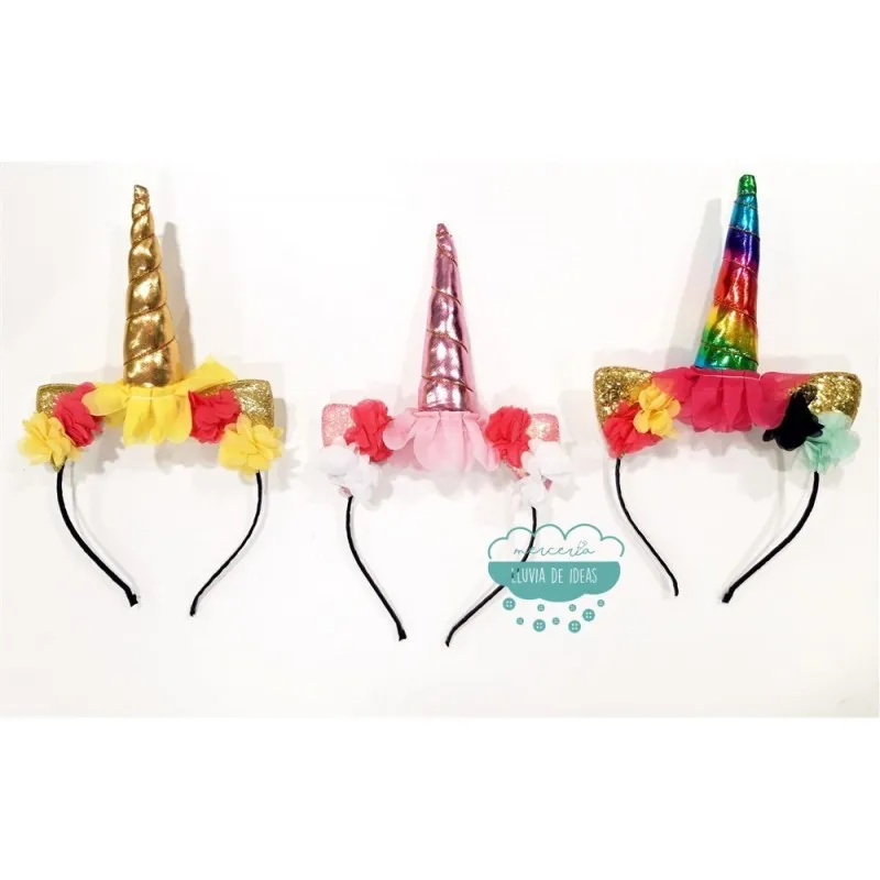 Diadema unicornio con flores y orejas Mercería Lluvia de Ideas