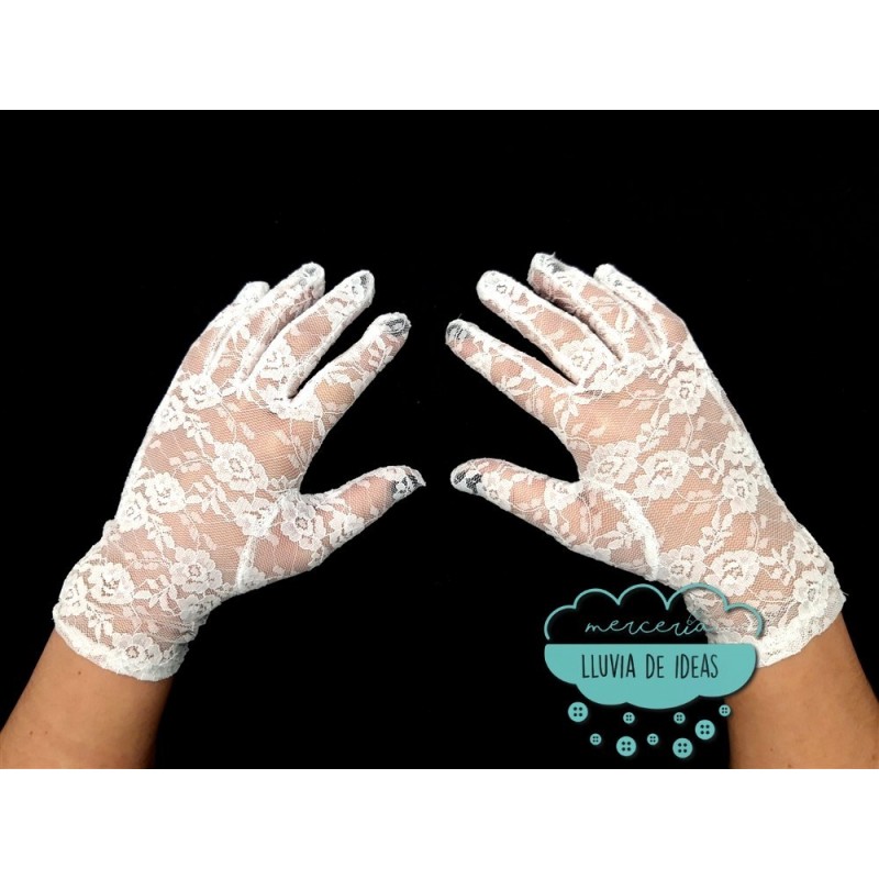 Guantes cortos de encaje para adulto - Color blanco