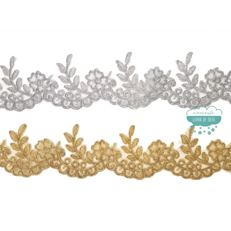 Pasamanería bordada metalizada - Serie Nora Mercería Lluvia de Ideas