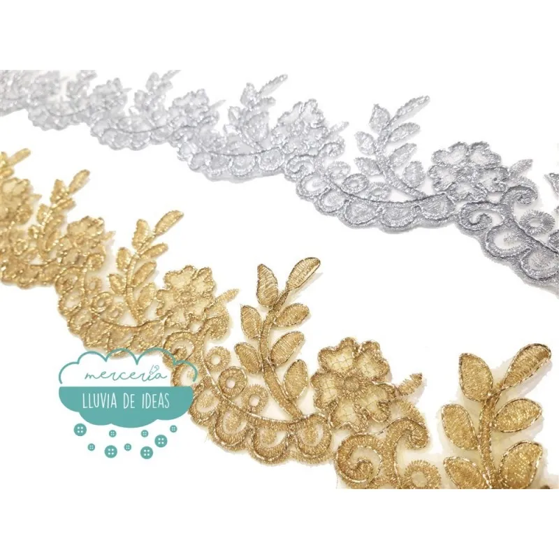 Pasamanería bordada metalizada - Serie Nora Mercería Lluvia de Ideas
