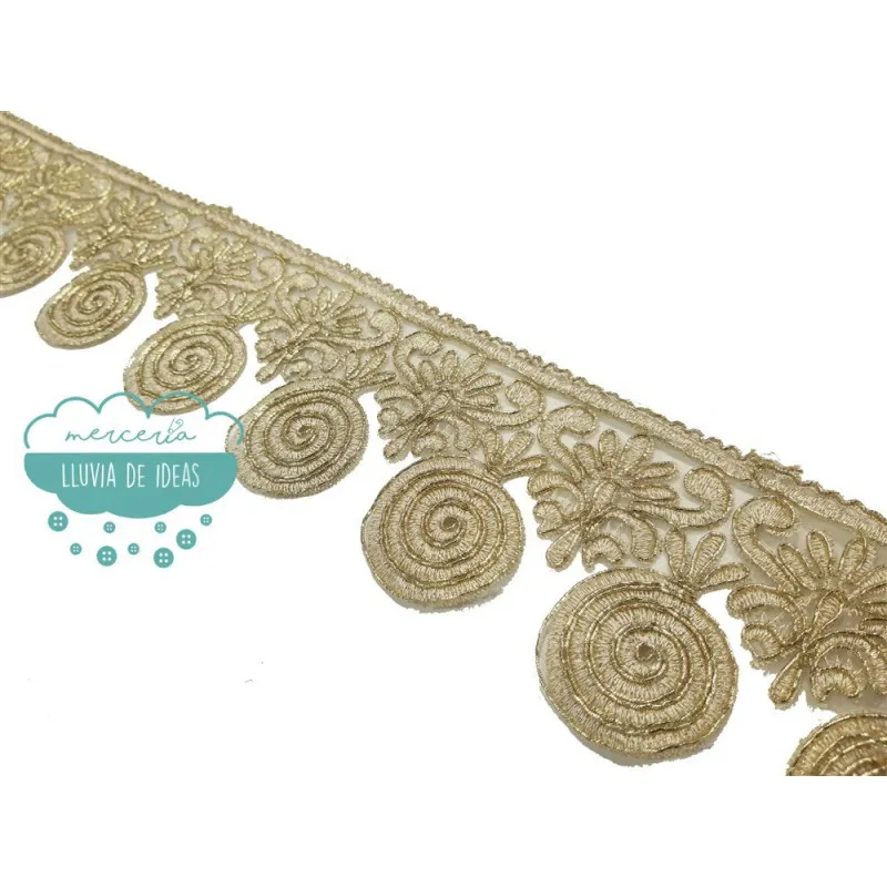 Pasamanería bordada dorada - Serie Carolina Mercería Lluvia de Ideas