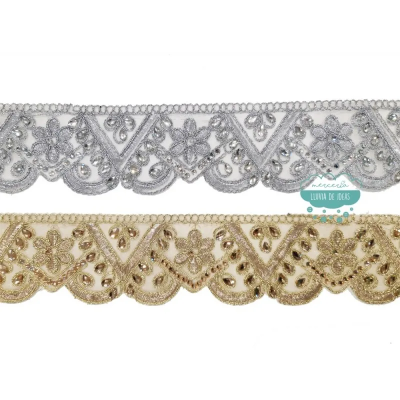 Galón metalizado con pedrería - Serie Patricia