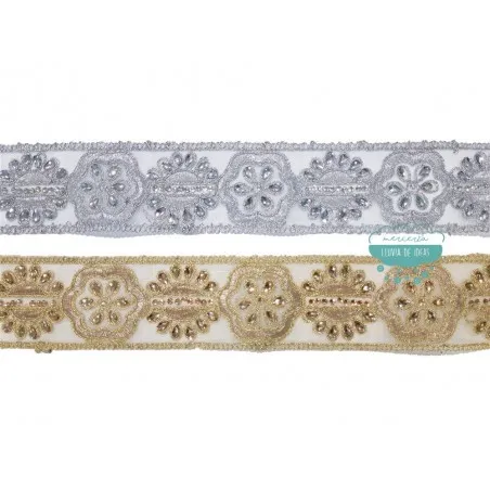 Galón metalizado con pedrería - Serie Carla