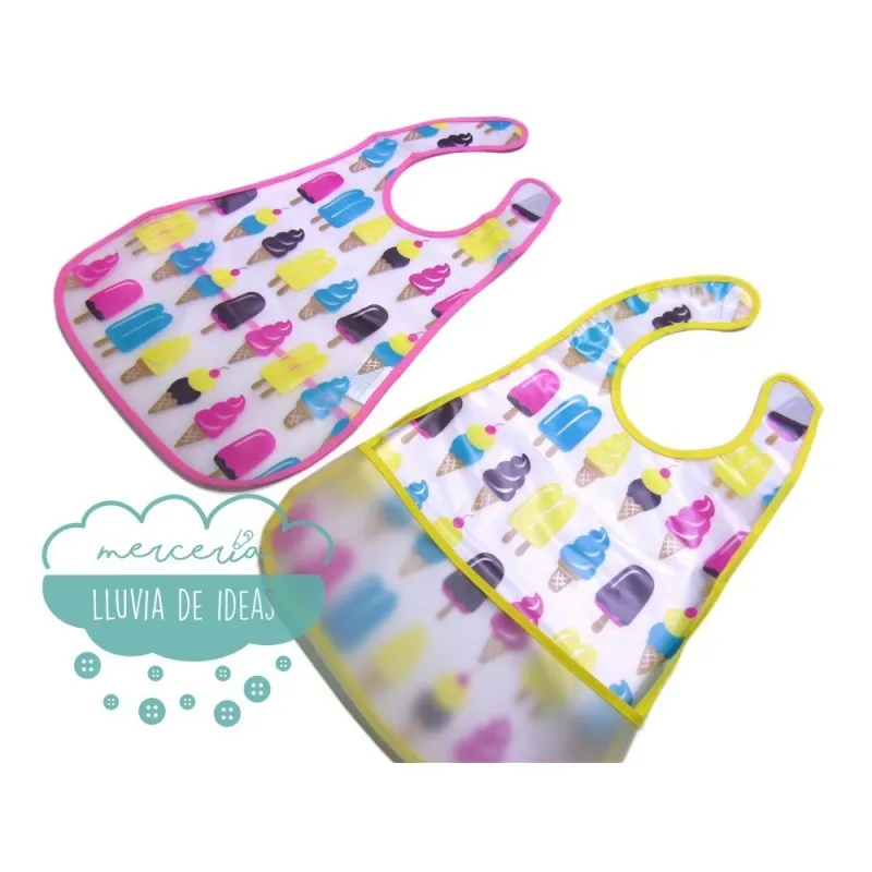 Babero impermeable con bolsillo recogemigas pack 2 unidades - Modelo Helados y polos