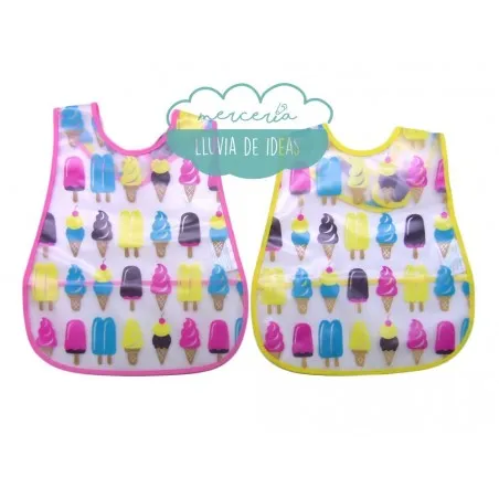 Babero impermeable con bolsillo recogemigas pack 2 unidades - Modelo Helados y polos