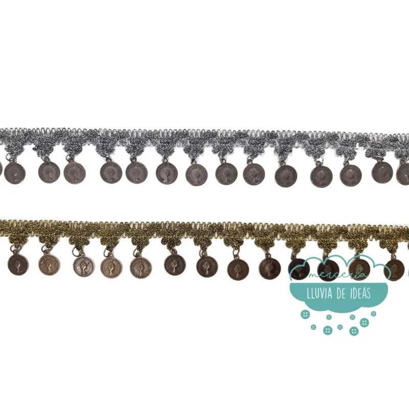 Pasamanería de monedas metálicas - Serie Elizabeth Mercería Lluvia de Ideas
