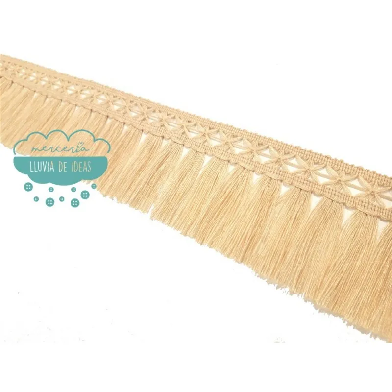 Fleco enrejado acrílico 8 cm. - Color beige Mercería Lluvia de Ideas
