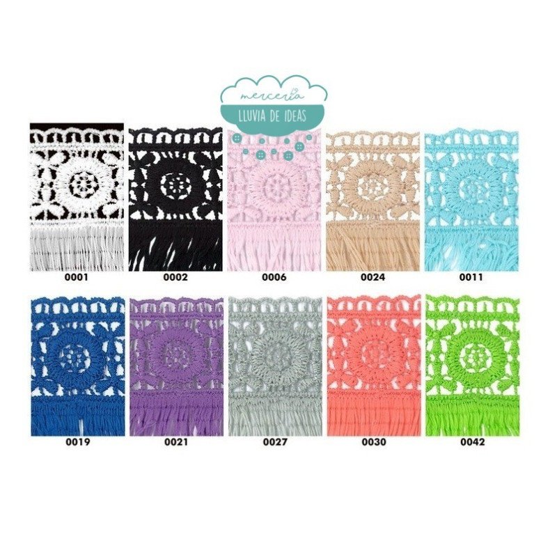 Fleco de guipur con entredós de flores - Varios colores - Serie Rose