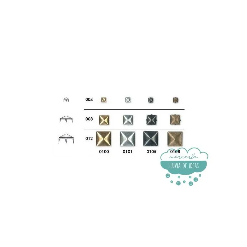 Tachas cuadradas piramidales con garras - Color oro viejo Mercería Lluvia de Ideas