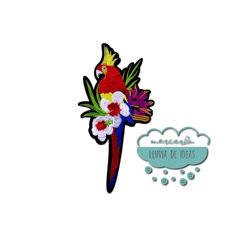 Parche bordado termoadhesivo - Guacamayo (disponible efecto espejo) Mercería Lluvia de Ideas