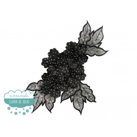 Aplicación bordada de flores con perlas y lentejuelas -  Serie Fátima