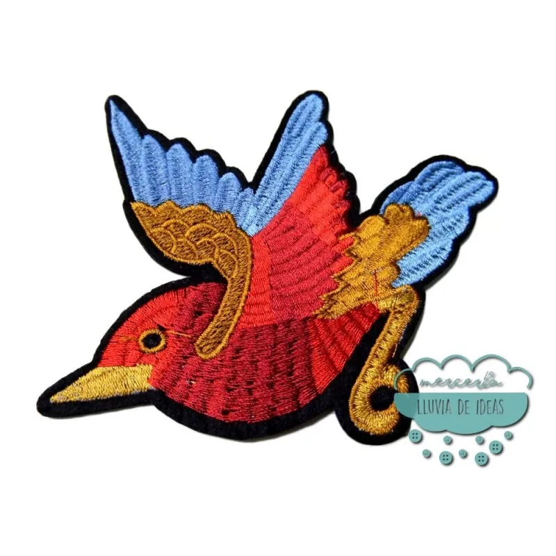 Parche bordado termoadhesivo - Mirlo ala azul Mercería Lluvia de Ideas