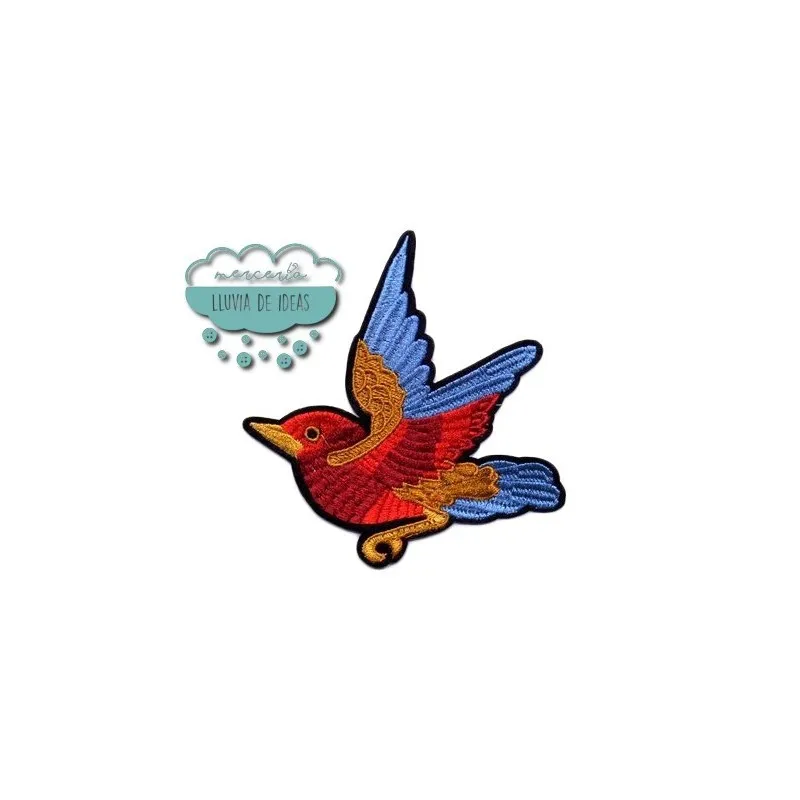 Parche bordado termoadhesivo - Mirlo ala azul Mercería Lluvia de Ideas
