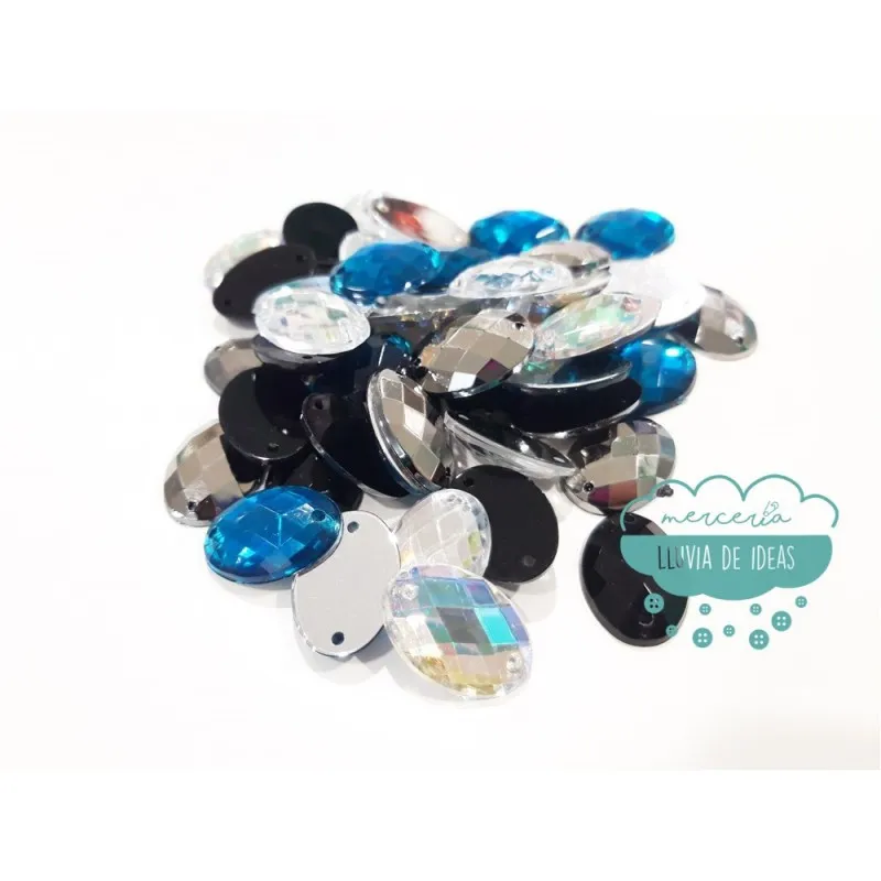 Piedra acrílica ovalada cristal 30 x 20 mm. - Varios colores