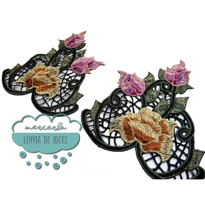 Aplicación bordada - Serie Salma efecto espejo 2 unidades Mercería Lluvia de Ideas