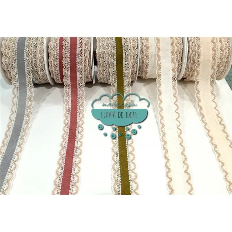 Entredós de lino con puntilla de bolillos - Serie Rustic