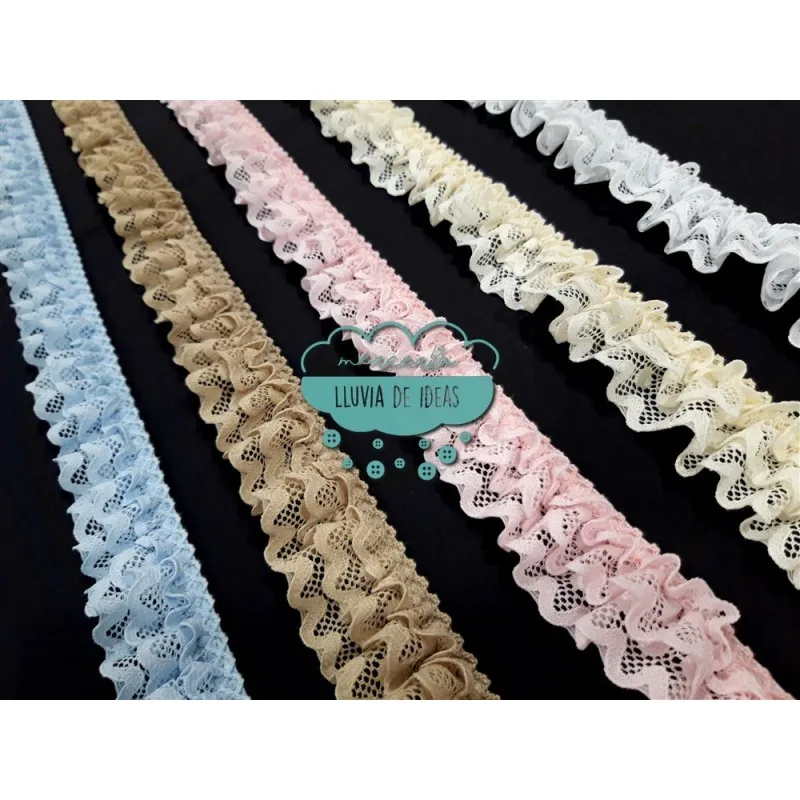 Puntilla triple fruncida con topos - Varios colores