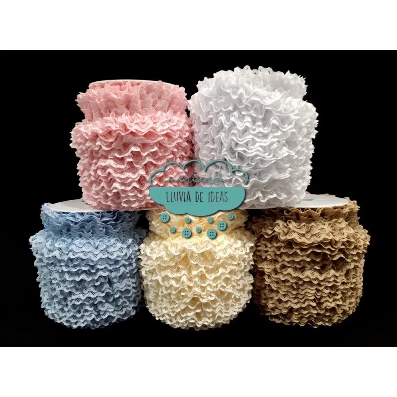 Puntilla triple fruncida con topos - Varios colores