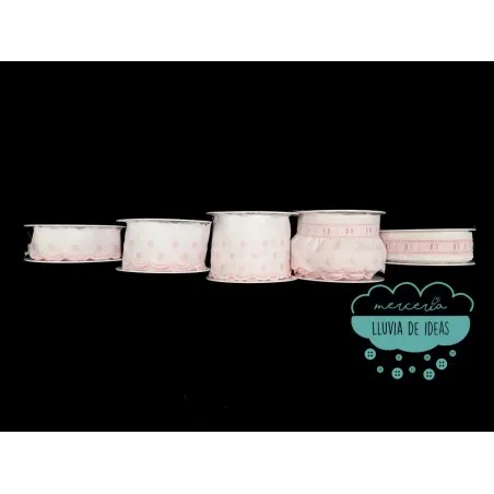 Conjunto de tiras bordadas con lunares - Serie Nerea color rosa