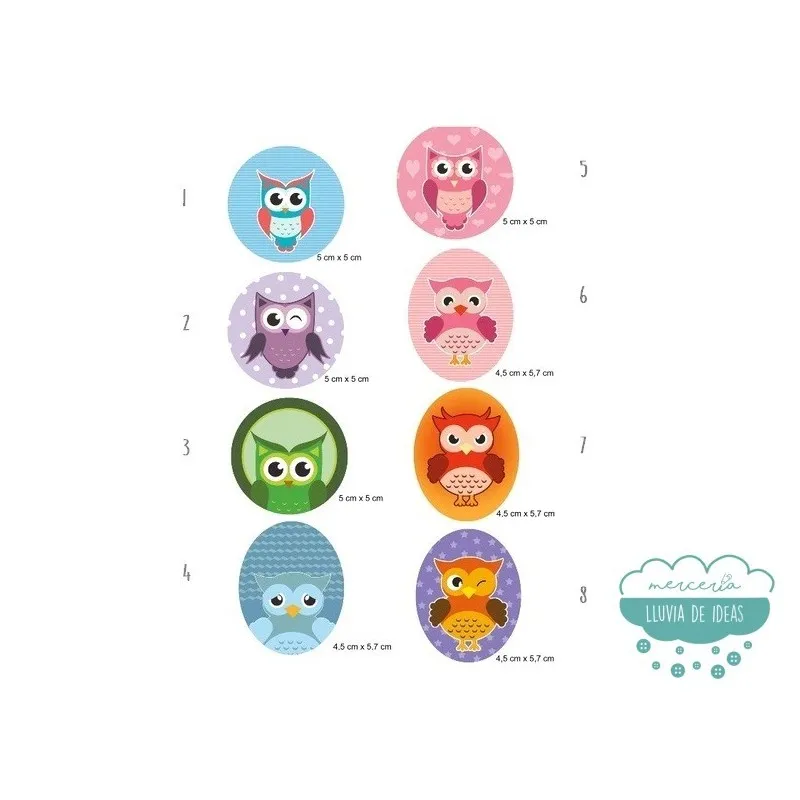 Parches serigrafiados termoadhesivos - Serie Búhos