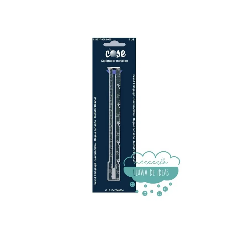 Puntímetro o regla con calibrador de costuras metálica Mercería Lluvia de Ideas