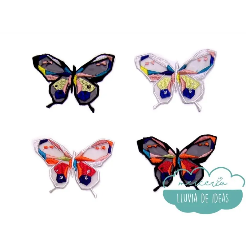 Aplicación bordada - Mariposas geométricas Mercería Lluvia de Ideas