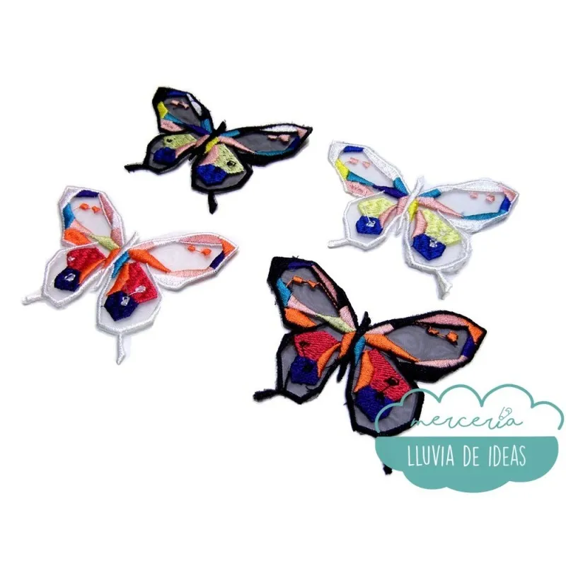 Aplicación bordada - Mariposas geométricas Mercería Lluvia de Ideas