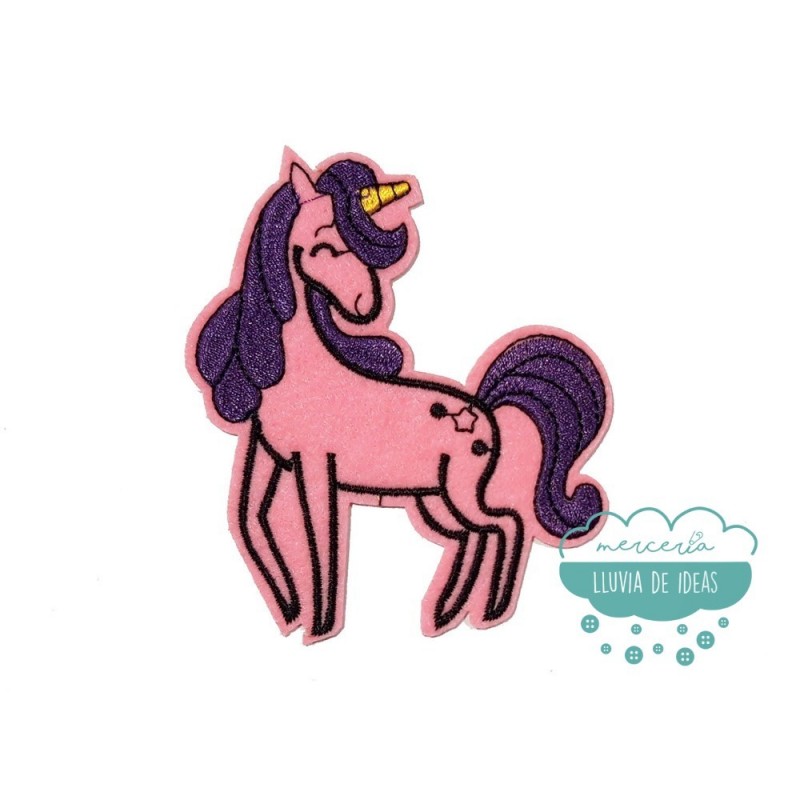 Parche bordado termoadhesivo - Serie Unicornio melena morada Parche bordado termoadhesivo - Serie Unicornio melena morada
