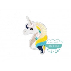 Parche bordado termoadhesivo - Serie Cabeza de unicornio melena multicolor
