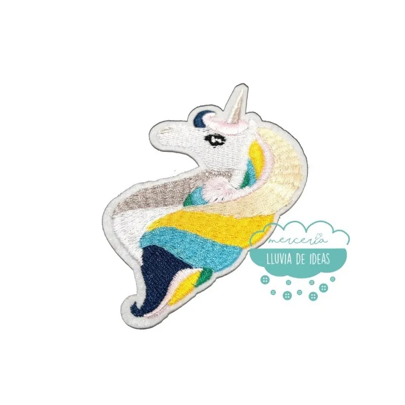 Parche Bordado Termoadhesivo - Serie Cabeza De Unicornio Melena Multicolor