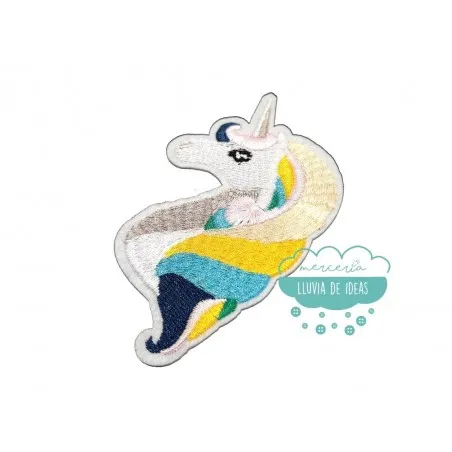 Parche Bordado Termoadhesivo - Serie Cabeza De Unicornio Melena Multicolor
