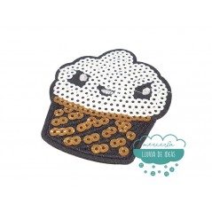 Parche bordado termoadhesivo con lentejuelas - Serie Muffin