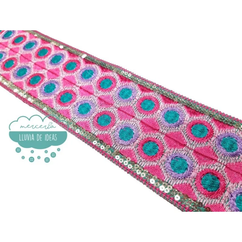 Pasamanería Bordada Con Lentejuelas - Serie Nido De Abeja