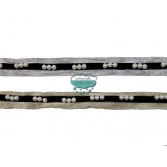 Pasamanería metalizada estilo yute con perlas - Serie Adela