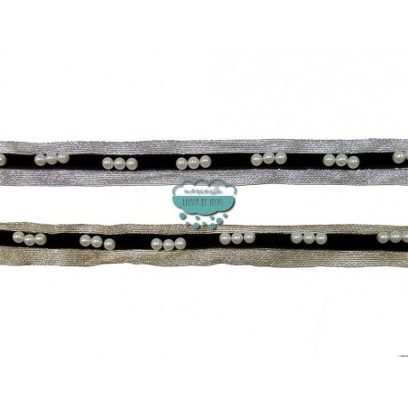 Pasamanería metalizada estilo yute con perlas - Serie Adela