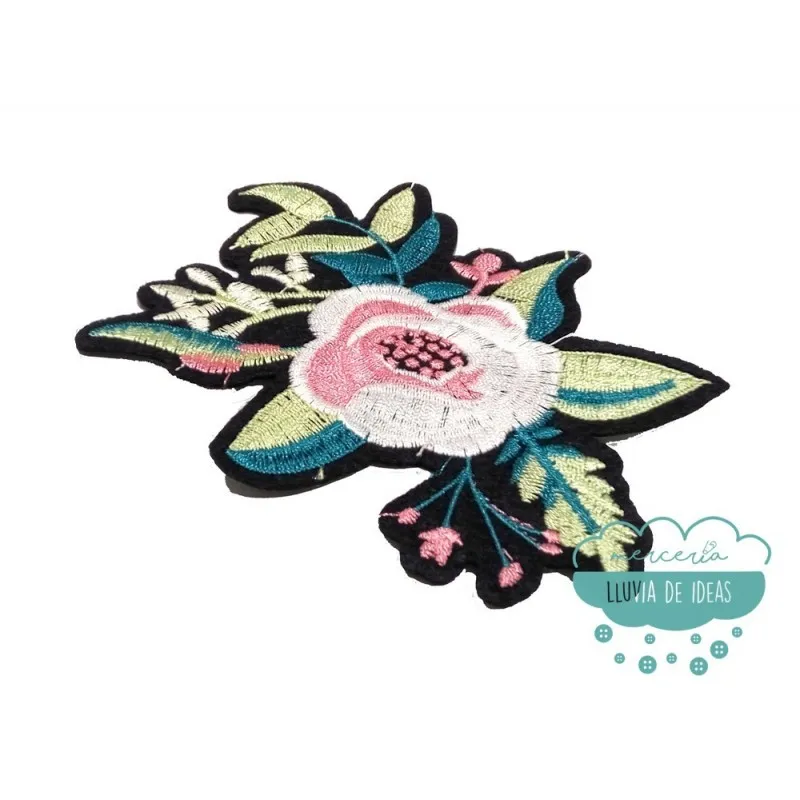 Parche bordado termoadhesivo - Flor con ramas - Serie Noemí