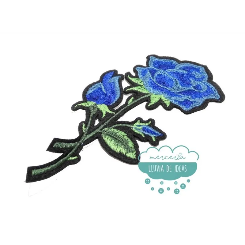 Parche bordado termoadhesivo - Ramo de rosas azul - Serie Simona