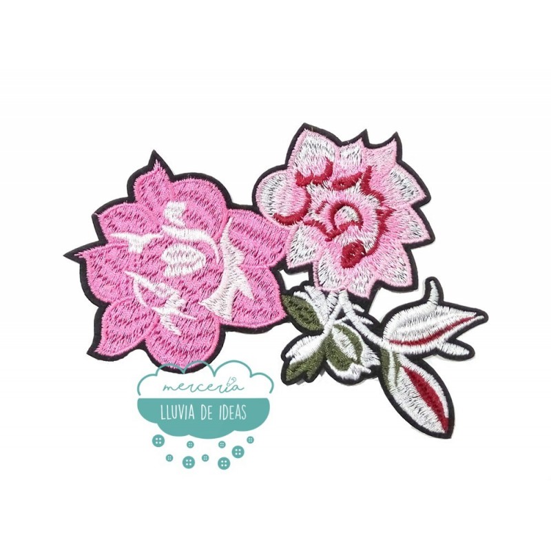Parche bordado termoadhesivo - Flores rosas - Serie Aisha Parche bordado termoadhesivo - Flores rosas - Serie Aisha