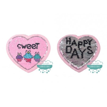 Aplicación lentejuelas reversibles con forma de corazón - Serie Sweet Cupcake