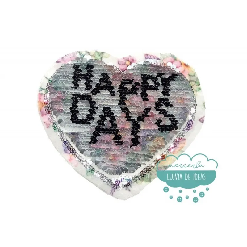 Aplicación lentejuelas reversible con forma de corazón - Serie Unicornio con flores Mercería Lluvia de Ideas
