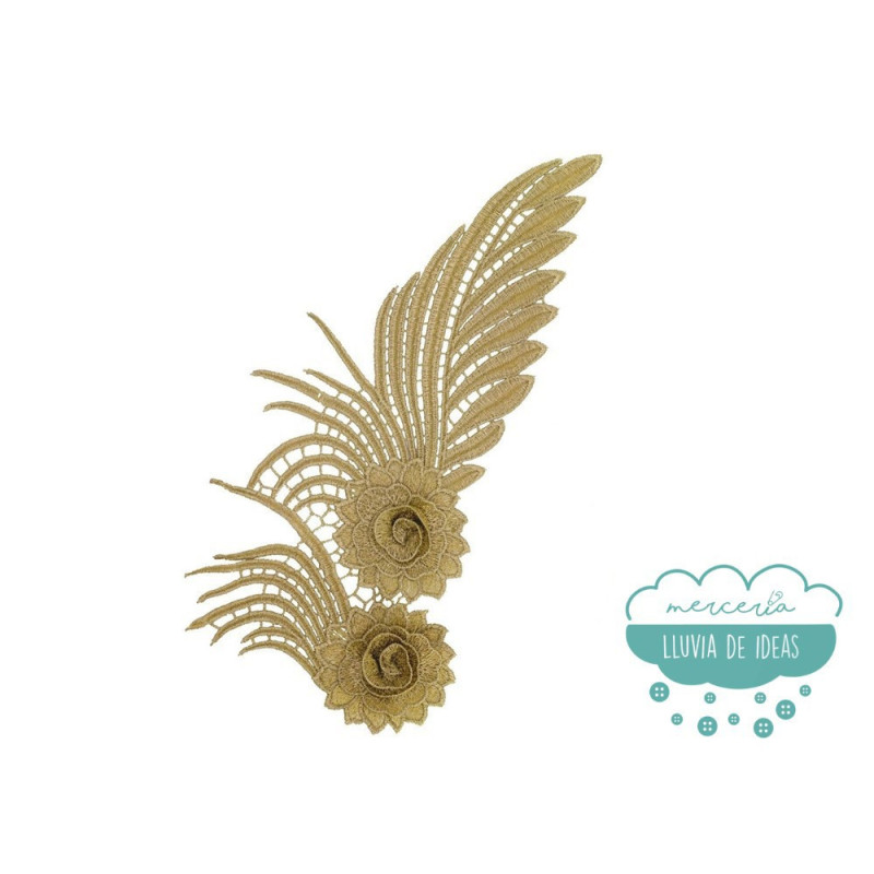 Aplicación bordada metalizada - Serie Alas Amanda efecto espejo (2 unidades)