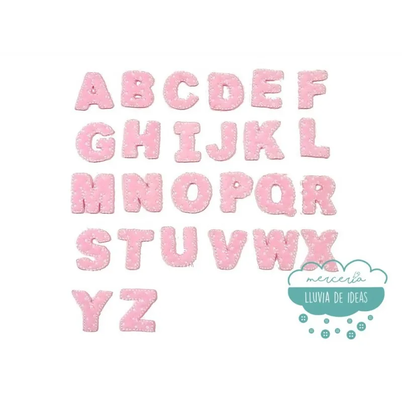 Parches bordados termoadhesivos - Serie Abecedario Mini (color rosa)