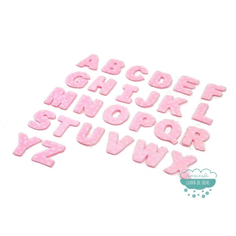 Parches bordados termoadhesivos - Serie Abecedario Mini (color rosa)