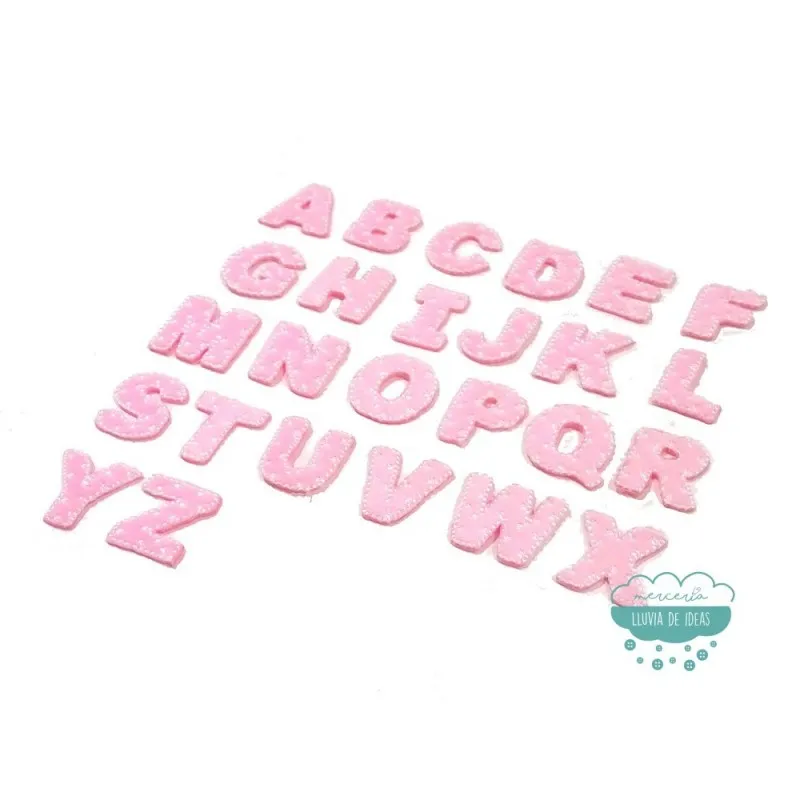 Parches bordados termoadhesivos - Serie Abecedario Mini (color rosa)
