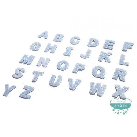 Parches bordados termoadhesivos - Serie Abecedario Mini (color azul)