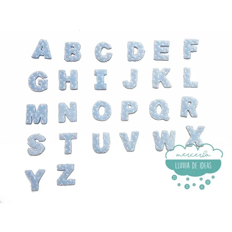 Parches bordados termoadhesivos - Serie Abecedario Mini (color azul)