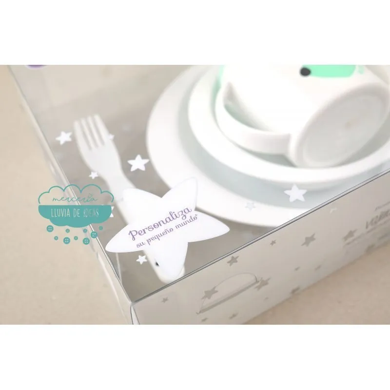 Vajilla infantil personalizada de 5 piezas - Panda color menta