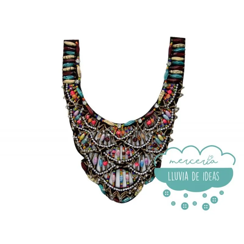 Cuello rocalla cristal y abalorios - Serie Manuela Mercería Lluvia de Ideas